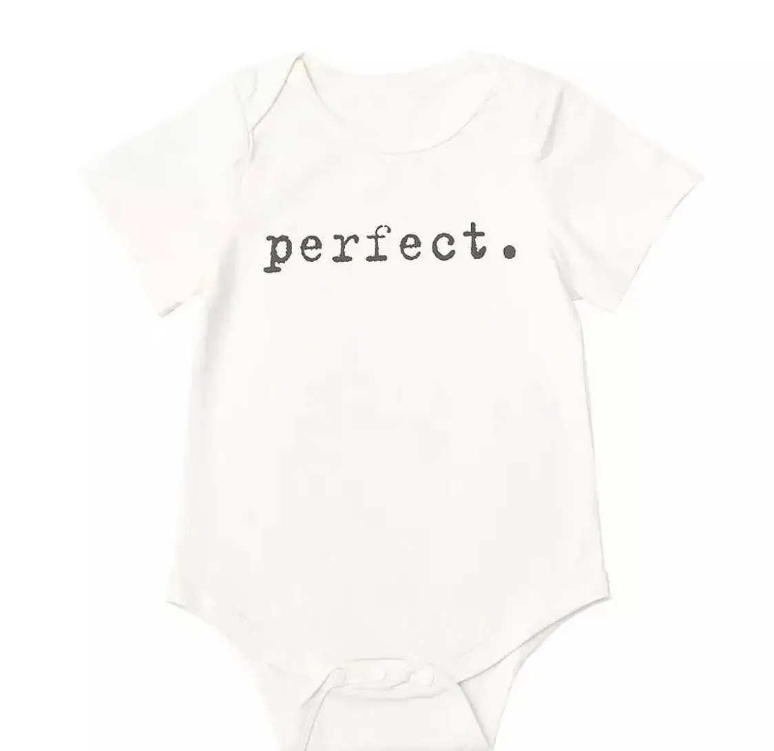 Loved / Happy / Perfect Slogan Baby Bodsuit