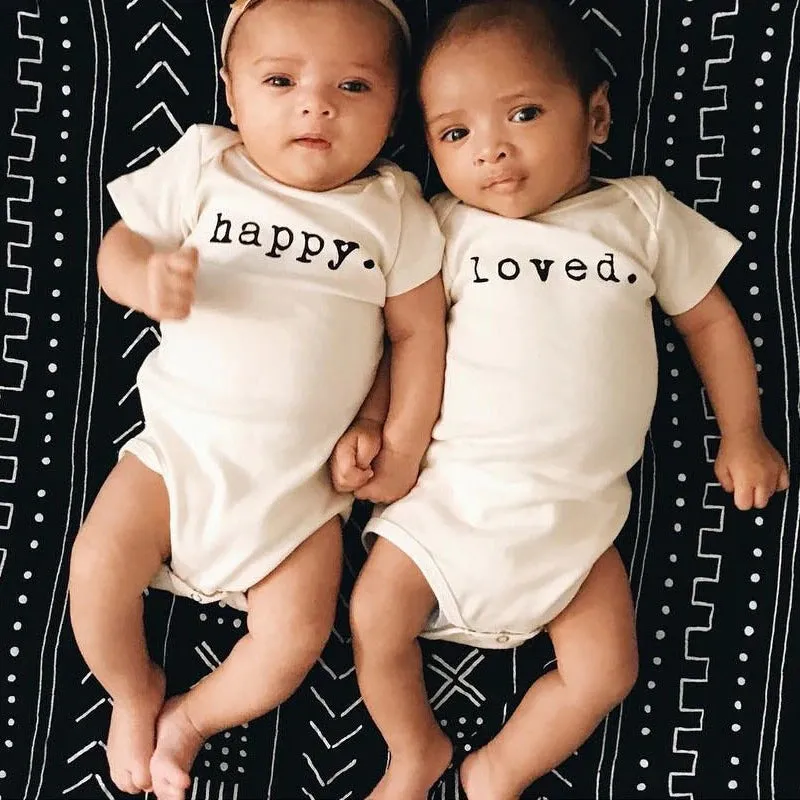 Loved / Happy / Perfect Slogan Baby Bodsuit
