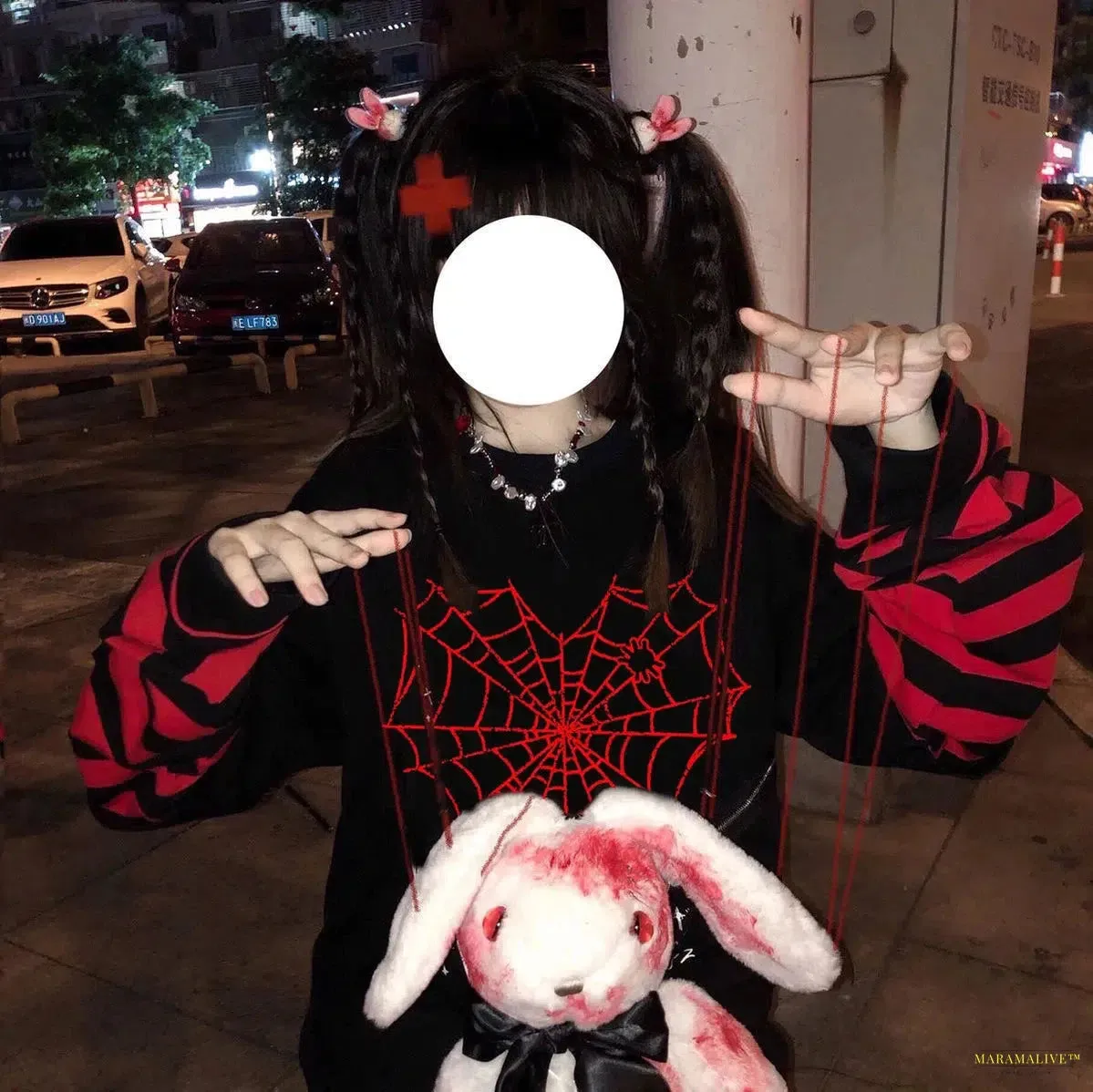 Maramalive™ GIRL Sweet Women Goth Harajuku Black Long Sleeve  Fake Two-piece Spider web Japanese Punk Streetwear Alt E-Girl sweatshirt