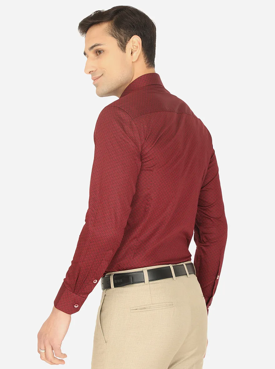 Maroon Printed Slim Fit Formal Shirt | Greenfibre