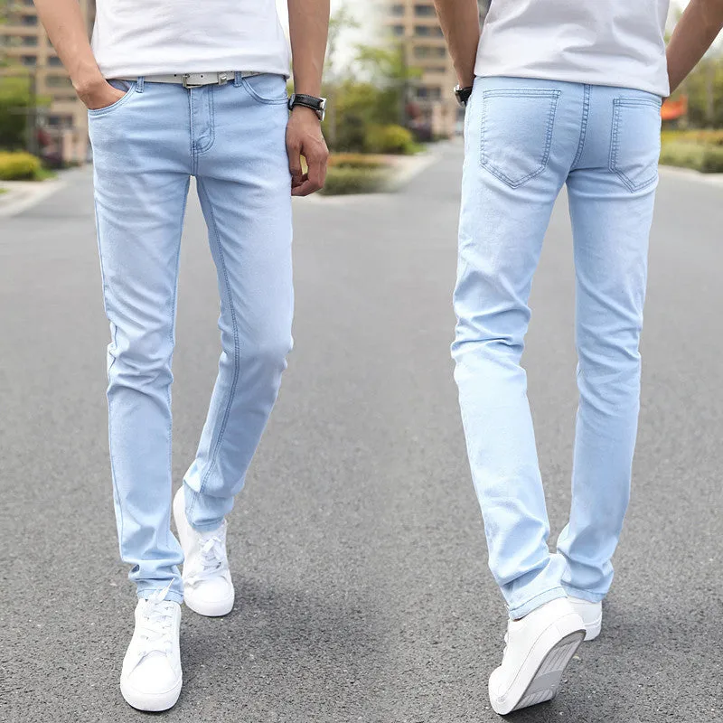 Men Elastic Casual Straight Jeans Mid Cowboy Pants Skinny Blue Men Brand Jeans Stretch Jeans Men Size 27-36 rwy801