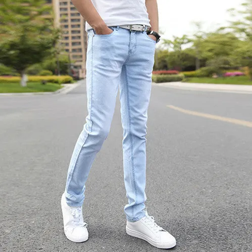 Men Elastic Casual Straight Jeans Mid Cowboy Pants Skinny Blue Men Brand Jeans Stretch Jeans Men Size 27-36 rwy801