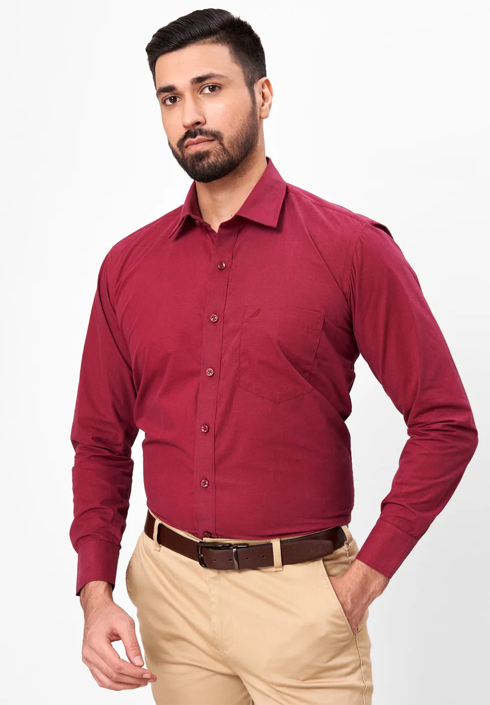 Men Maroon Regular Fit Formal Shirt