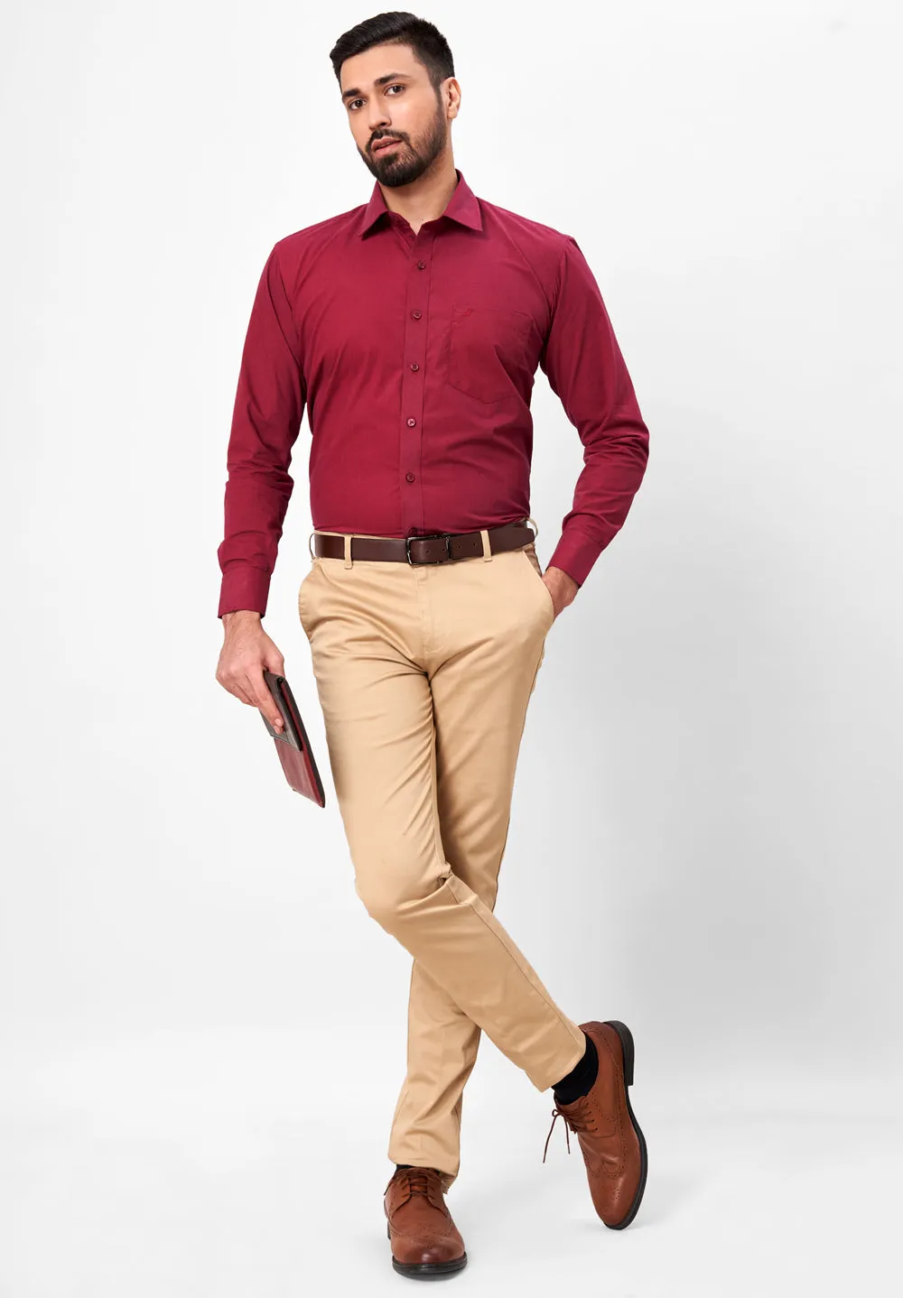 Men Maroon Regular Fit Formal Shirt