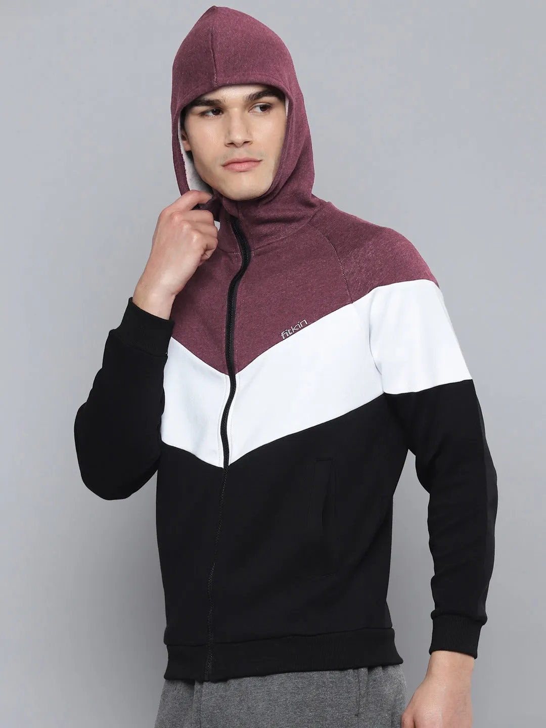 Men's Black & White Colorblocked Pure Cotton Sporty Jacket