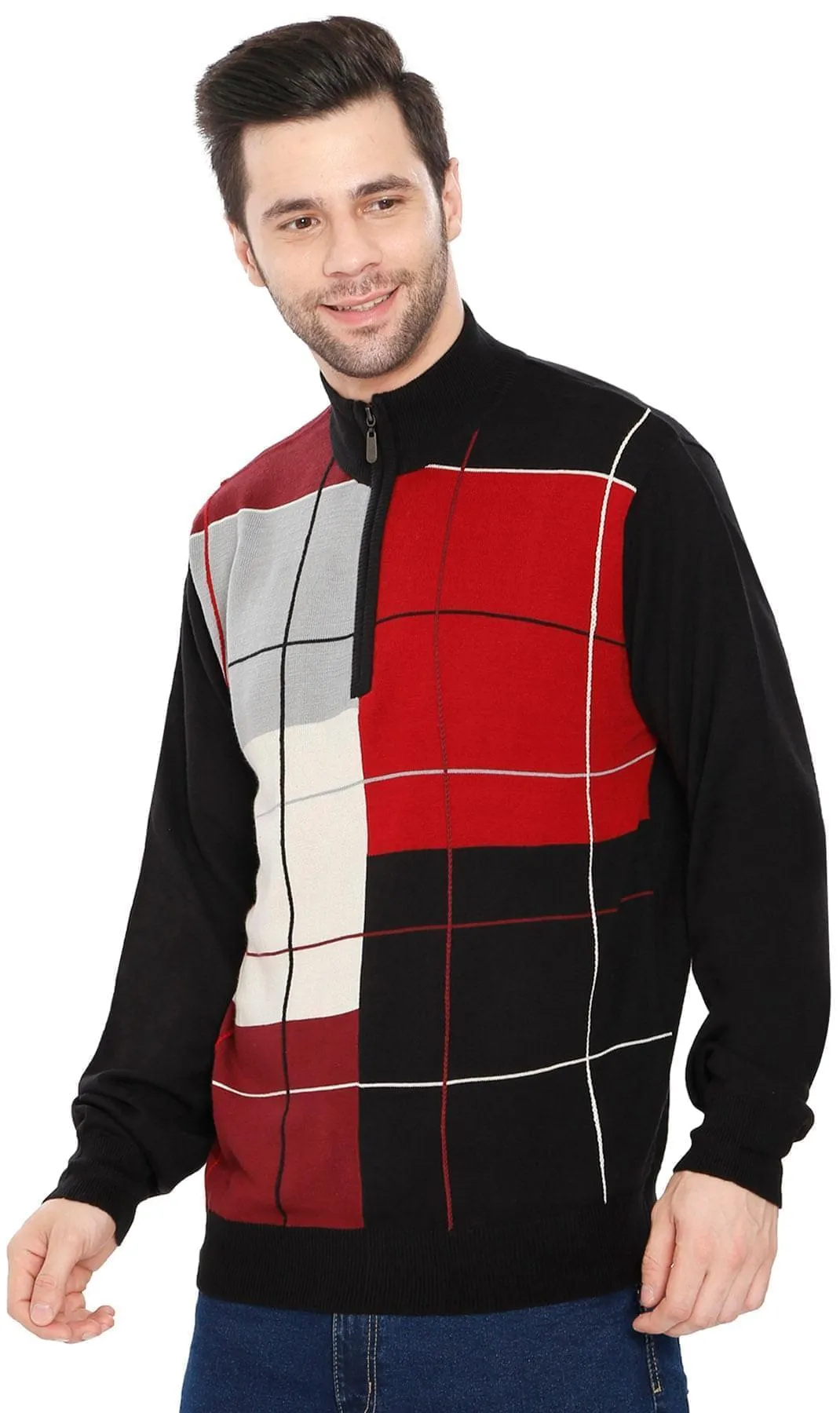 Men's Casual Color Block Sweater - with Quarter Zip & Long Sleeves