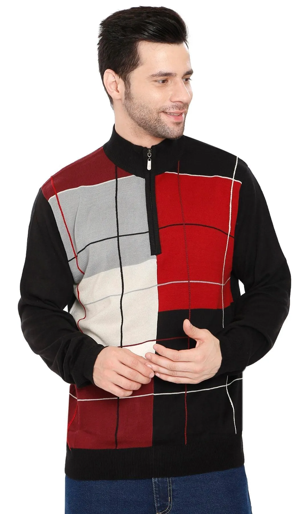 Men's Casual Color Block Sweater - with Quarter Zip & Long Sleeves