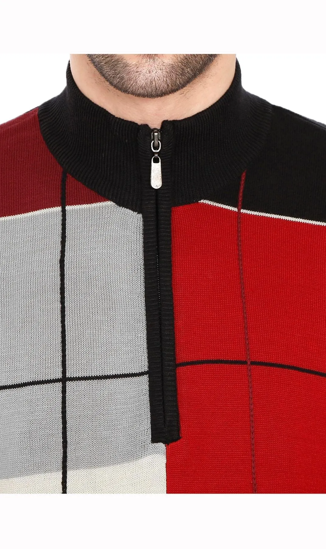 Men's Casual Color Block Sweater - with Quarter Zip & Long Sleeves