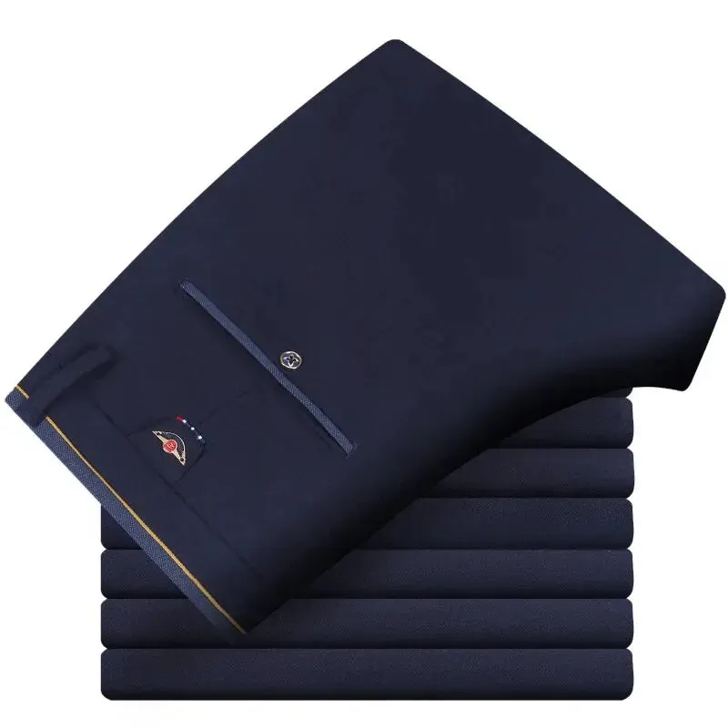 Men's Elastic Straight Pants Business Casual Formal Trousers