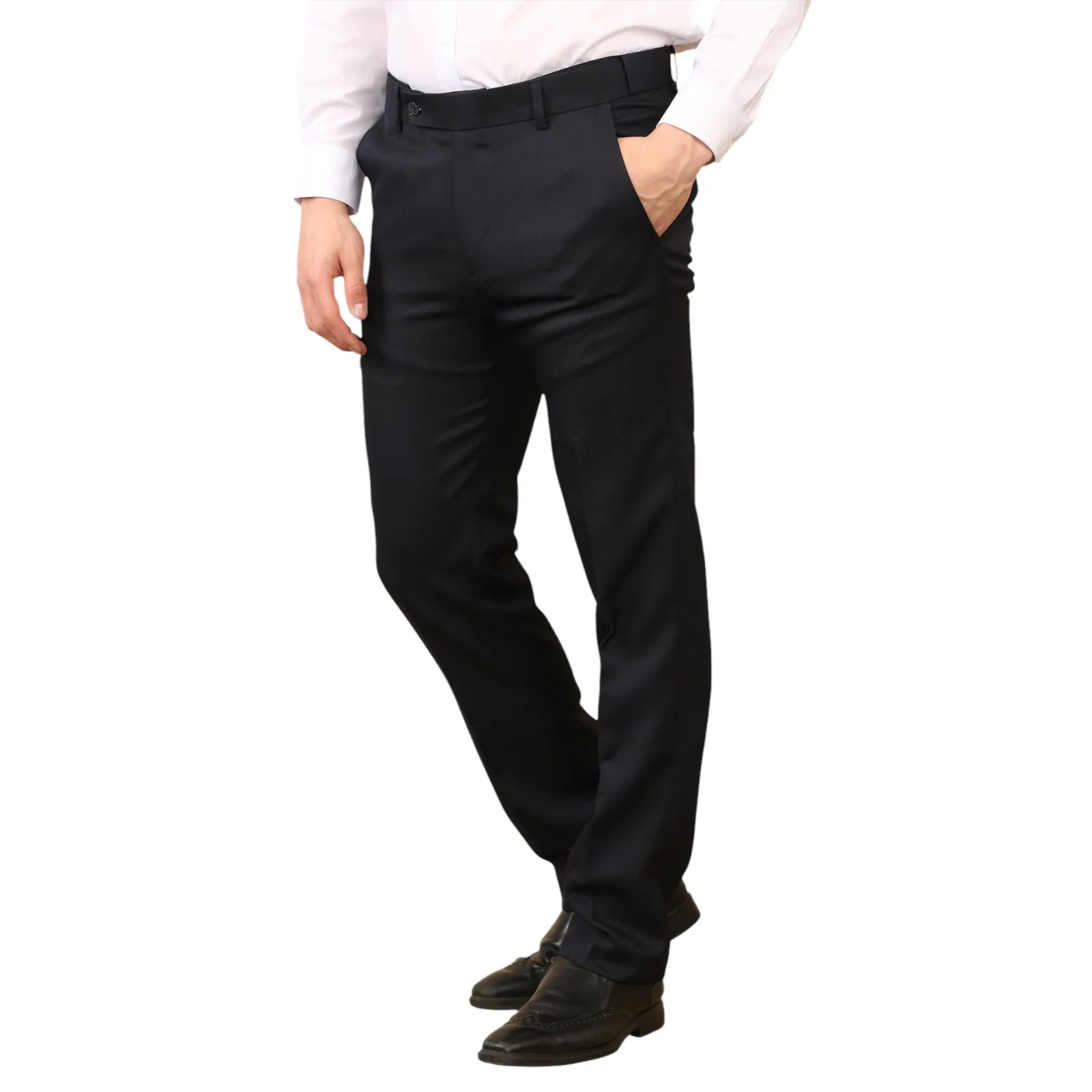 Mens Formal Elastic Waist Trouser Casual Business Office Work Home Adjustable Waist Belted Smart Dress Pants Straight Leg Flat Front Everpress Pockets Waist Sizes UK 30 Inch to UK 40 Inches