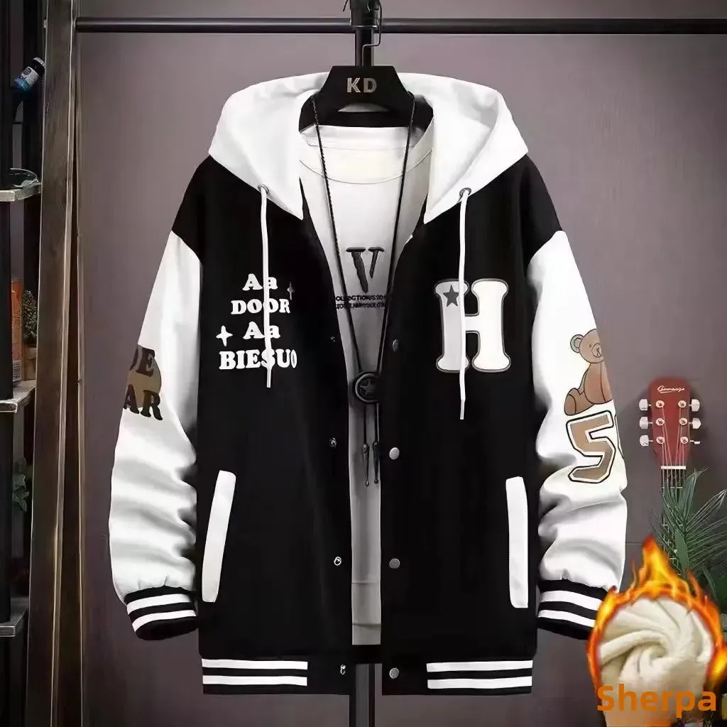Men's Letter Printed Patchwork Coats