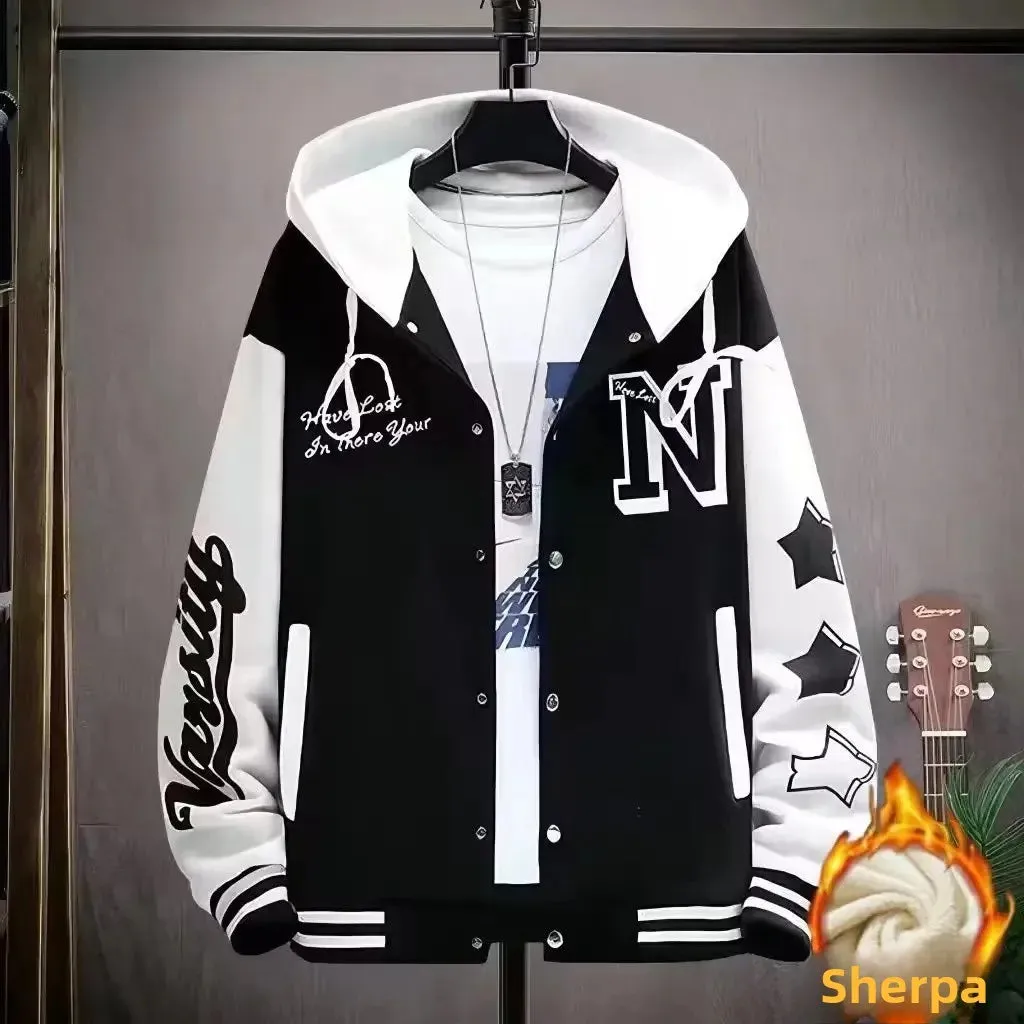 Men's Letter Printed Patchwork Coats