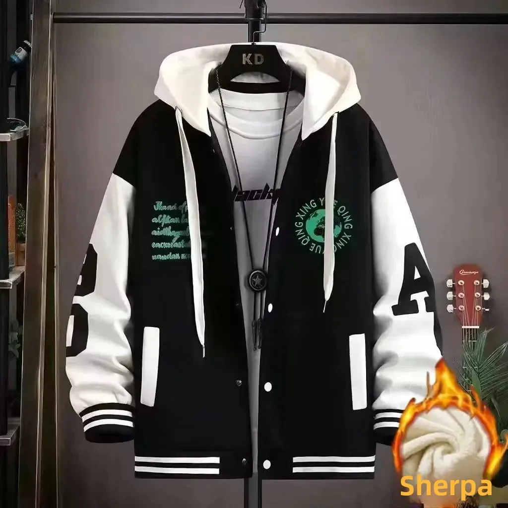 Men's Letter Printed Patchwork Coats