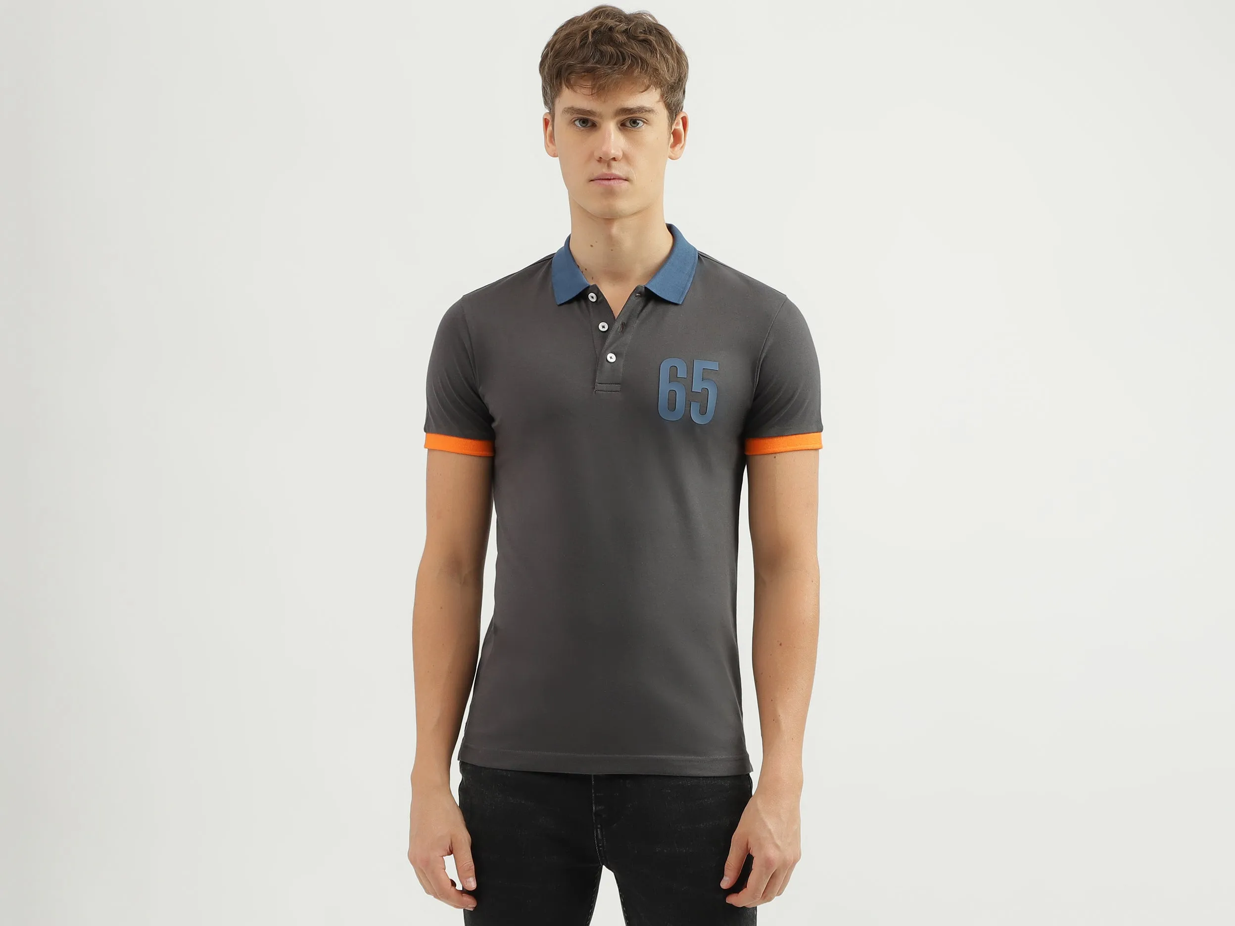 Men's Regular Fit Polo Neck Applique T-shirt