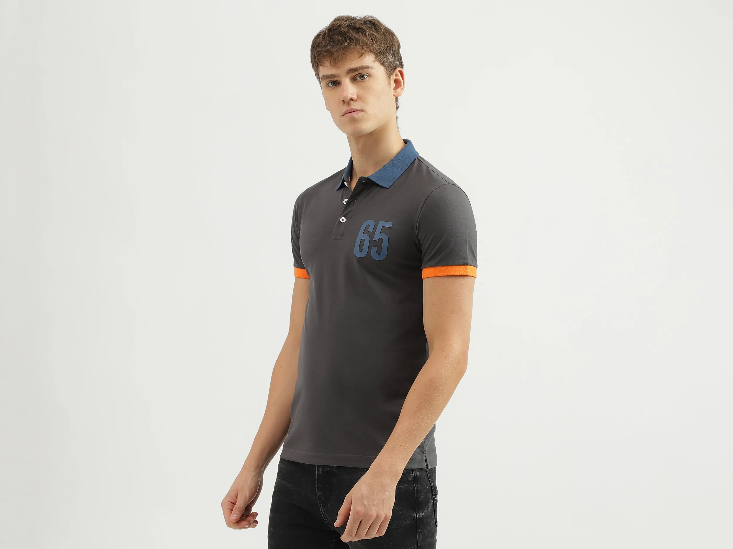 Men's Regular Fit Polo Neck Applique T-shirt