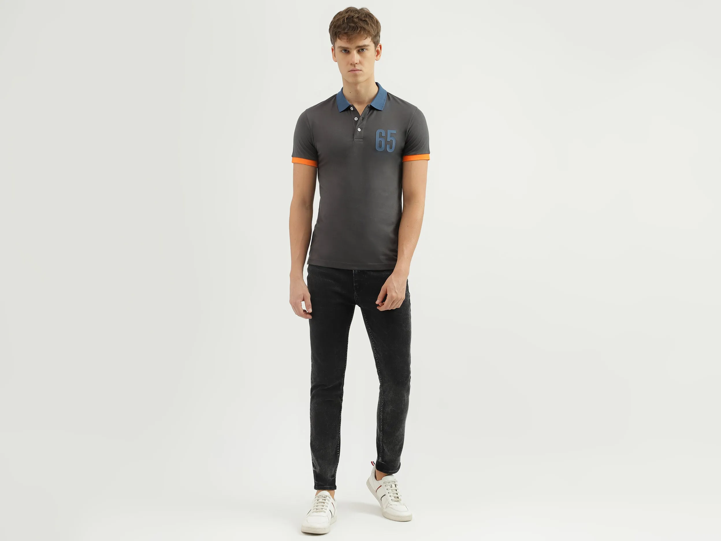 Men's Regular Fit Polo Neck Applique T-shirt