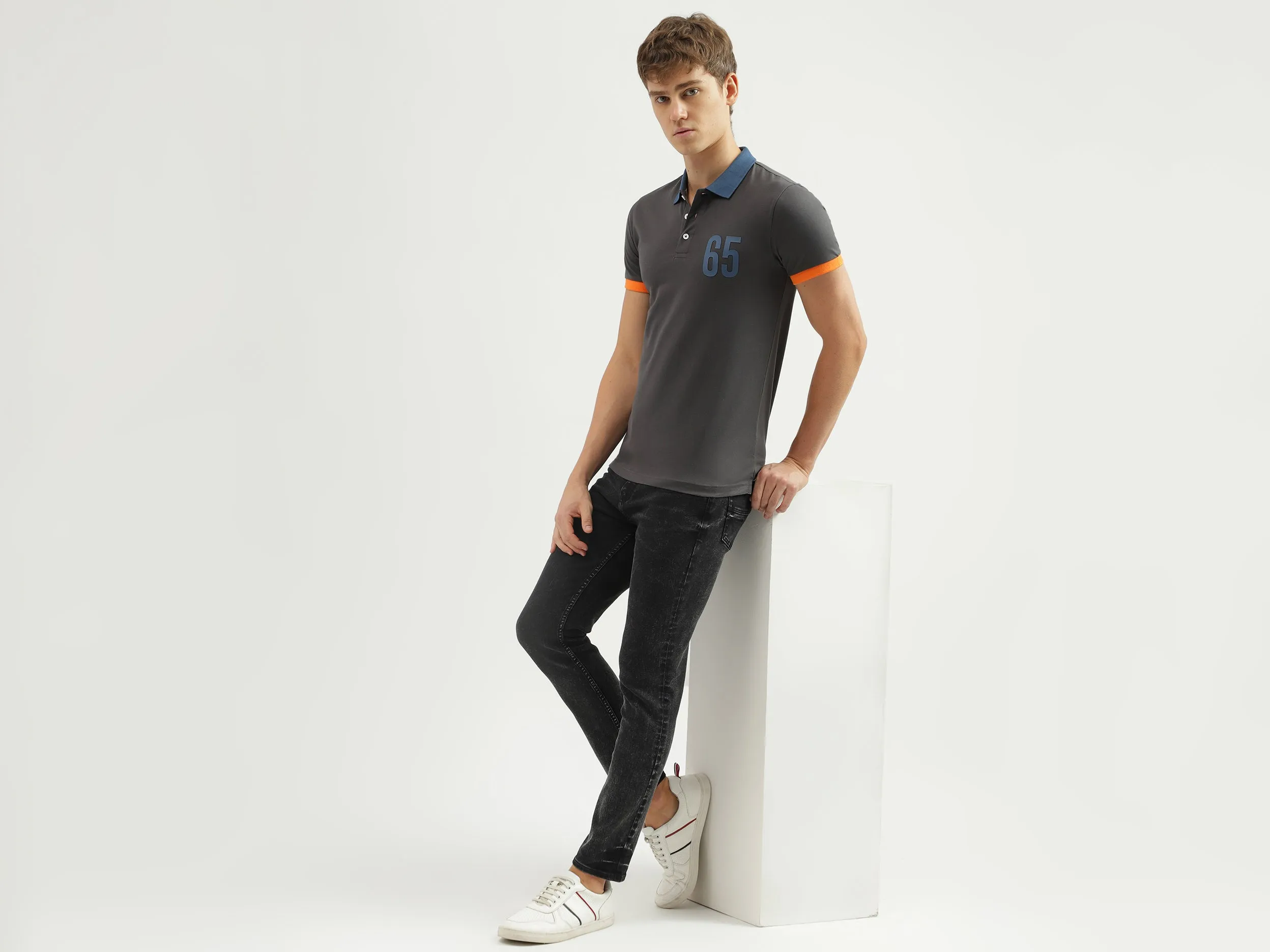 Men's Regular Fit Polo Neck Applique T-shirt