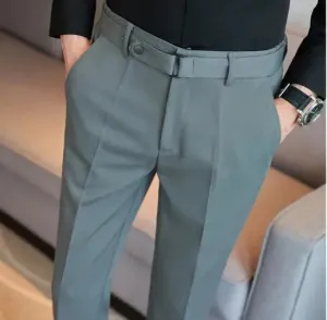 Men's Slim-Fit Textured Suit Pants built in belt