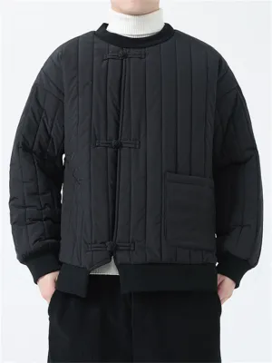 Men's Vintage Round Neck Long Sleeve Striped Cotton Coat