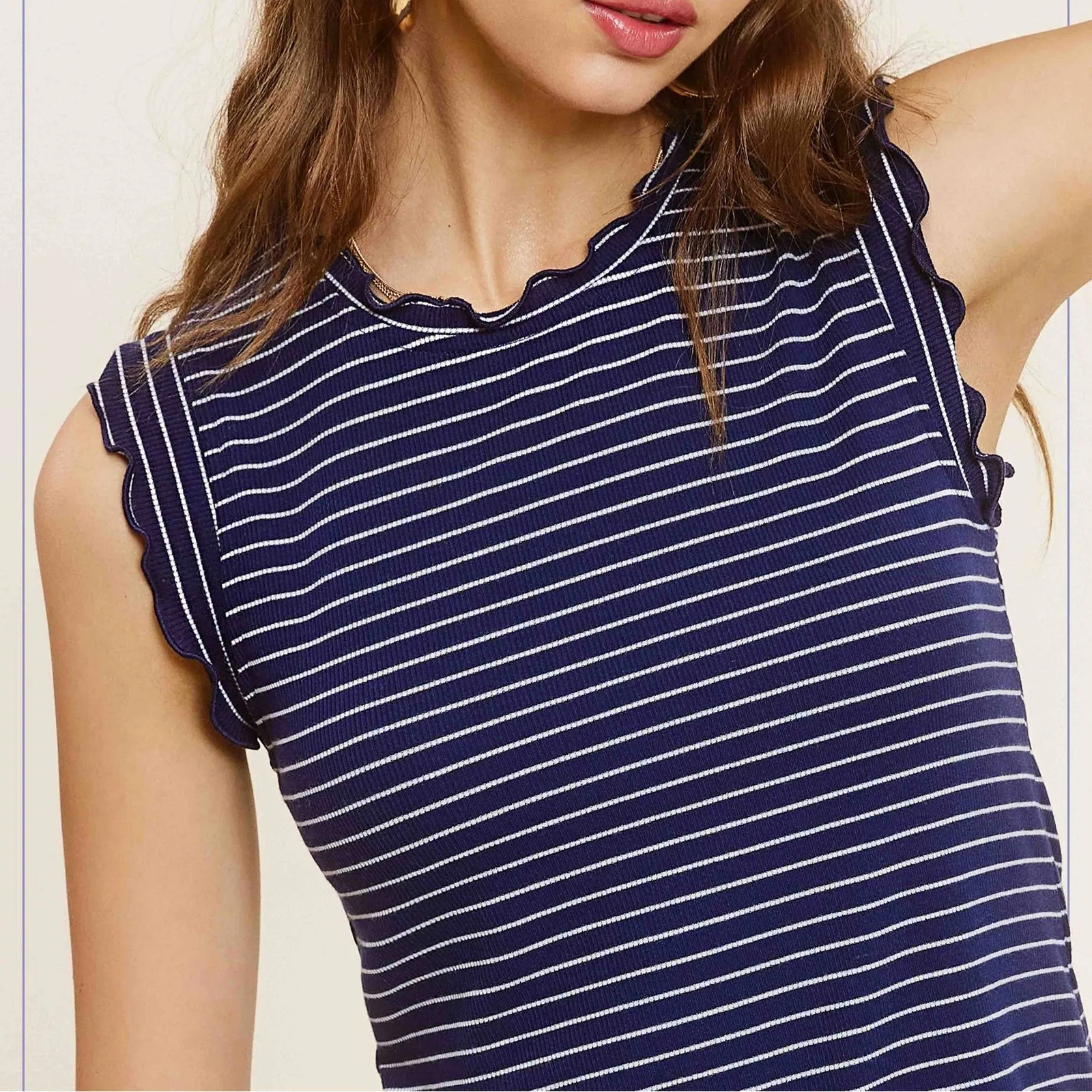 Mia Stretchy Brushed Ruffle Sleeve Stripe Tank Top