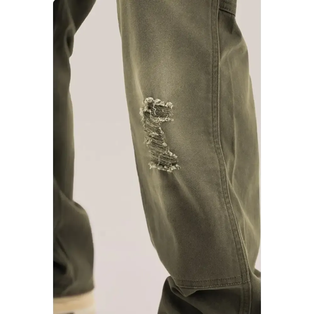 Mid-Rise Washed Distressed Jeans with Cargo Details