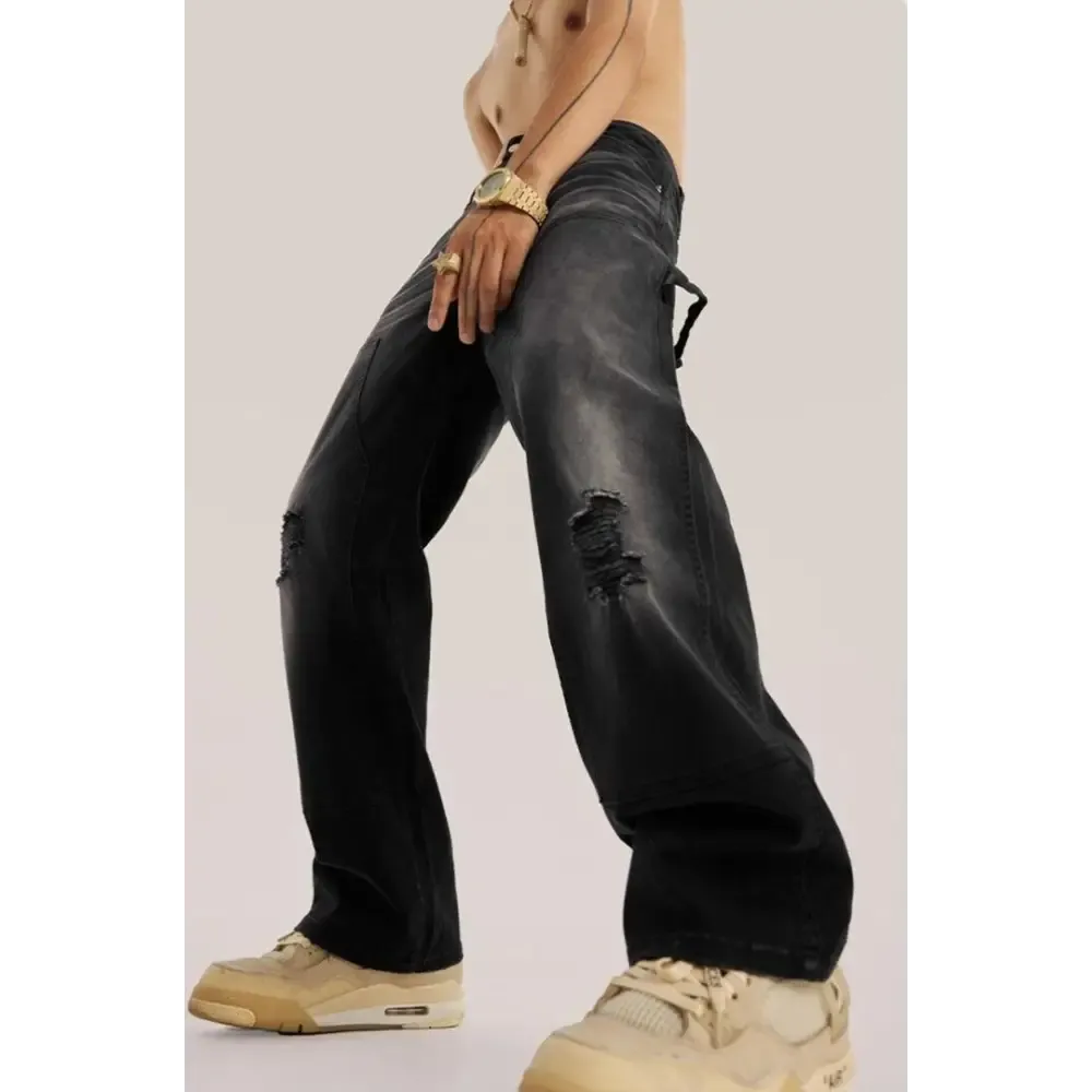 Mid-Rise Washed Distressed Jeans with Cargo Details