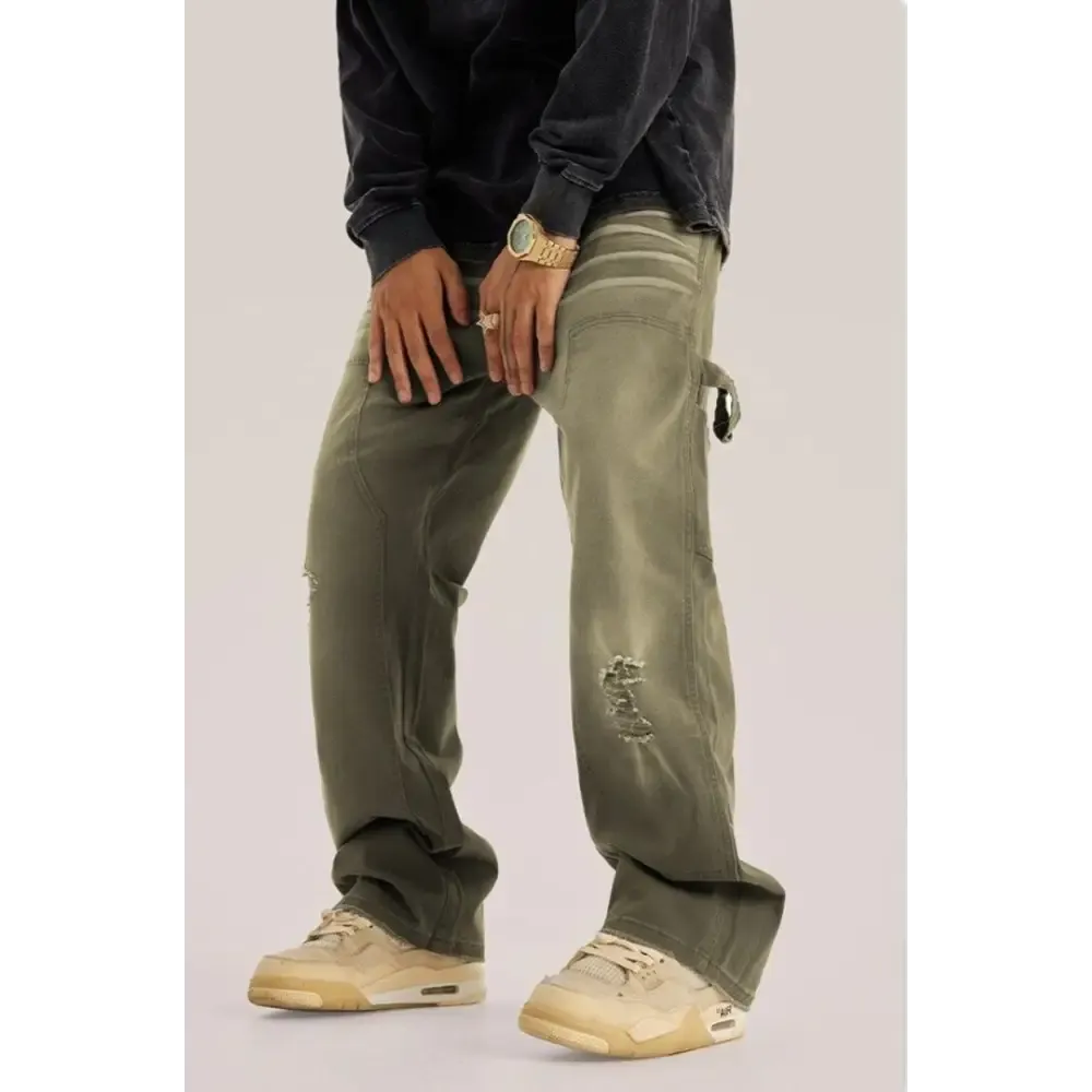 Mid-Rise Washed Distressed Jeans with Cargo Details