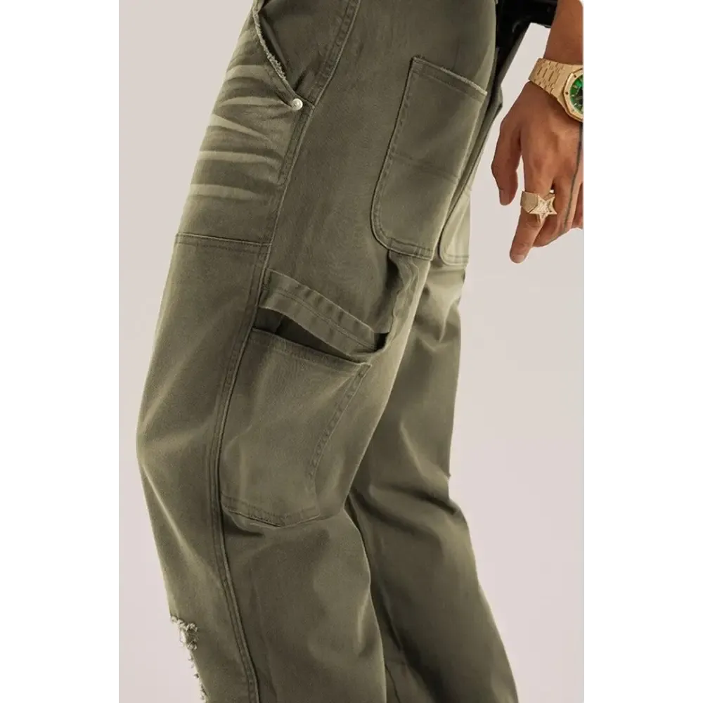 Mid-Rise Washed Distressed Jeans with Cargo Details