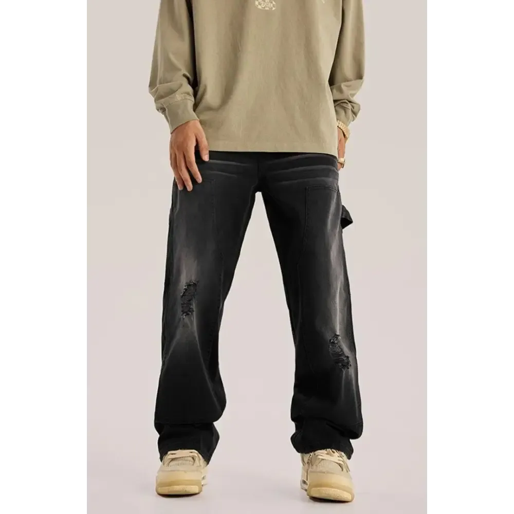 Mid-Rise Washed Distressed Jeans with Cargo Details