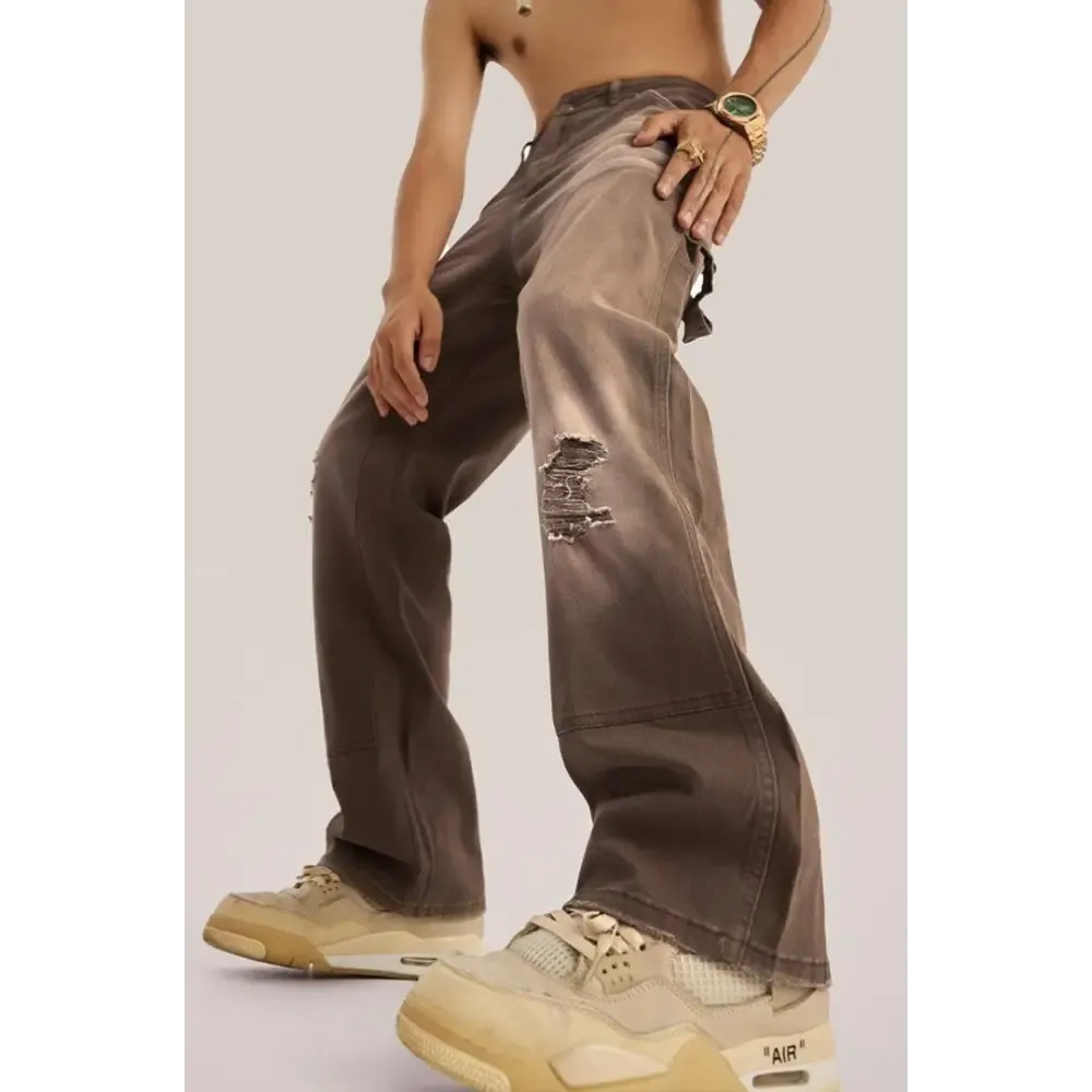 Mid-Rise Washed Distressed Jeans with Cargo Details