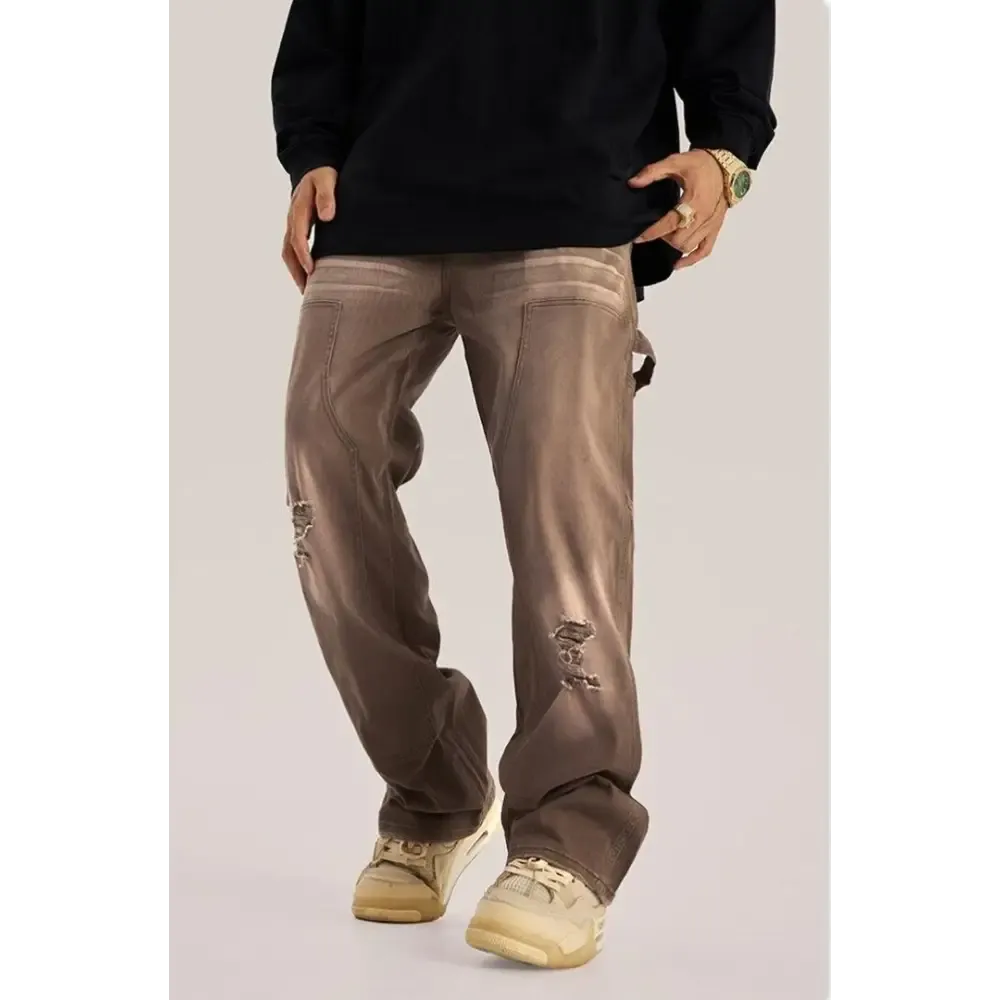 Mid-Rise Washed Distressed Jeans with Cargo Details