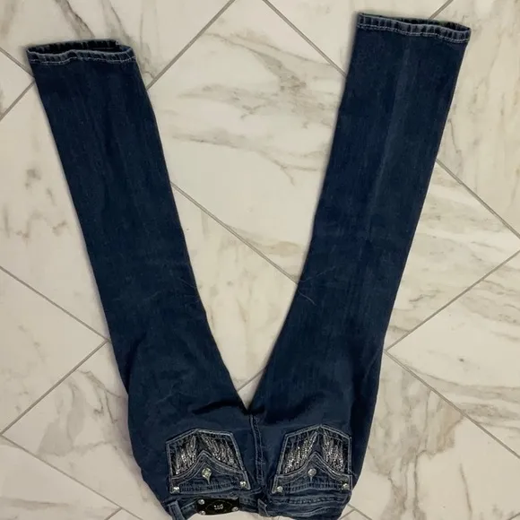 MISS ME mid-rise easy straight designed in USA blue jeans decorative pocket 25