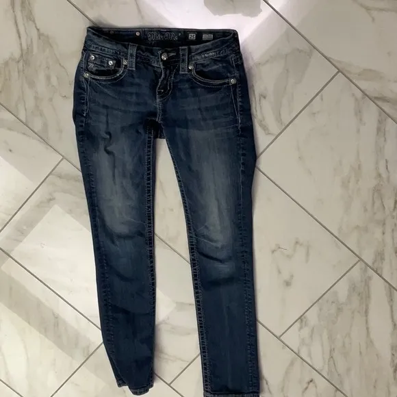 MISS ME mid-rise easy straight designed in USA blue jeans decorative pocket 25