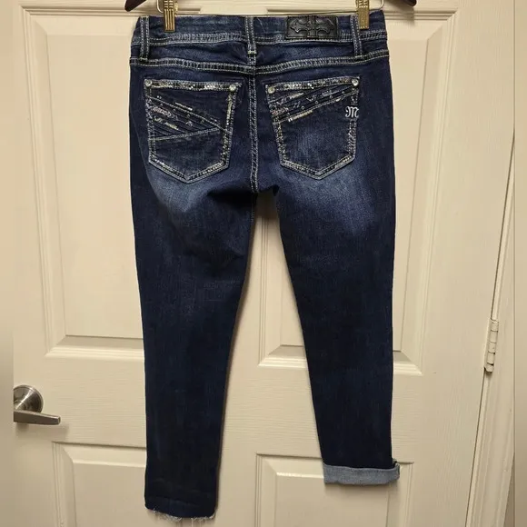 Miss Me Women’s Mid-Rise Easy Skinny Ankle Embellished Jeans Sz 26