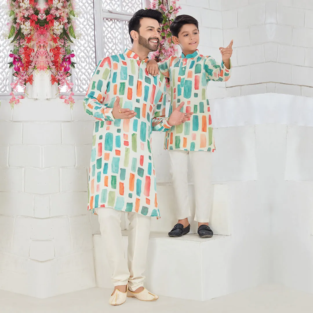 Multi-Color Patch Stripe Kurta for Father