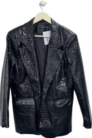 Nasty Gal Black Faux Croc Blazer UK 6