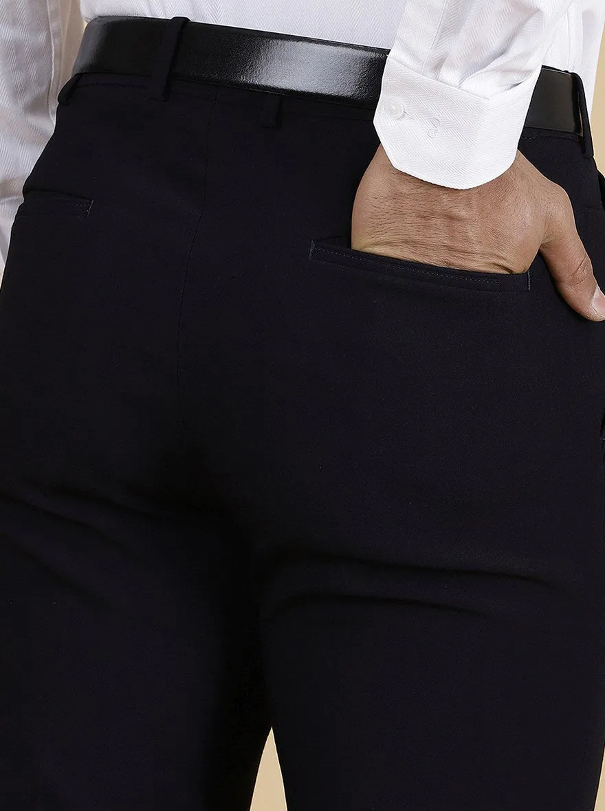 Navy Blue Solid Slim Fit Formal Trouser | JB Studio