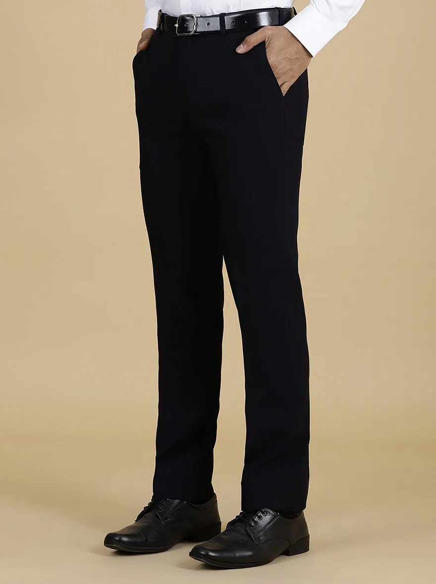 Navy Blue Solid Slim Fit Formal Trouser | JB Studio