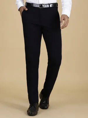 Navy Blue Solid Slim Fit Formal Trouser | JB Studio