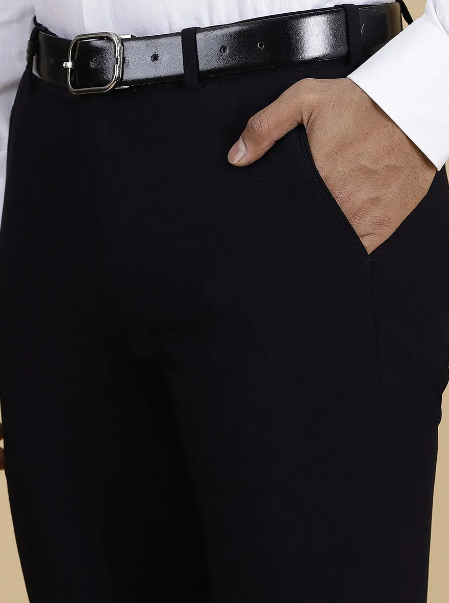 Navy Blue Solid Slim Fit Formal Trouser | JB Studio