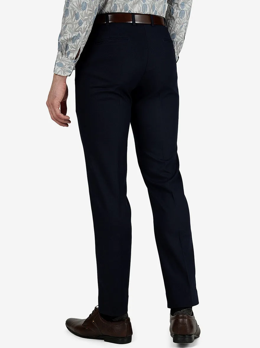 Navy Blue Solid Slim Fit Formal Trouser | Metal