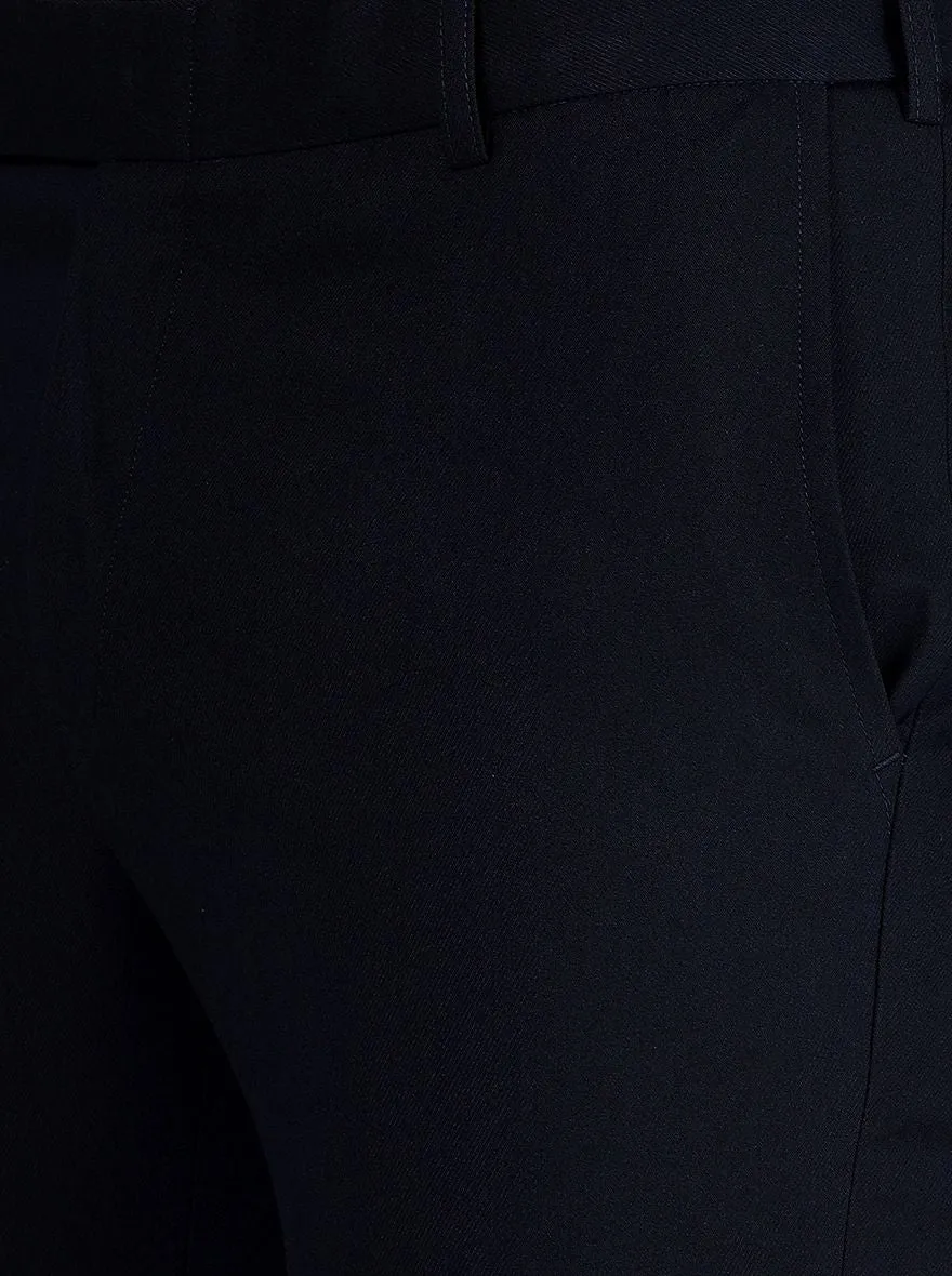 Navy Blue Solid Slim Fit Formal Trouser | Metal