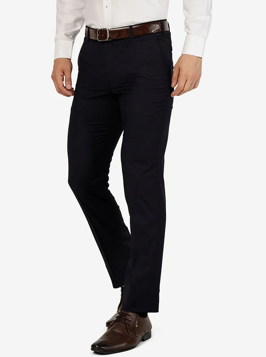 Navy Blue Solid Slim Fit Formal Trouser | Metal