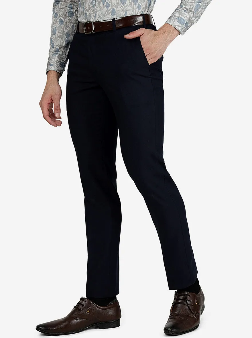 Navy Blue Solid Slim Fit Formal Trouser | Metal