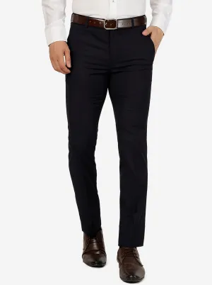 Navy Blue Solid Slim Fit Formal Trouser | Metal