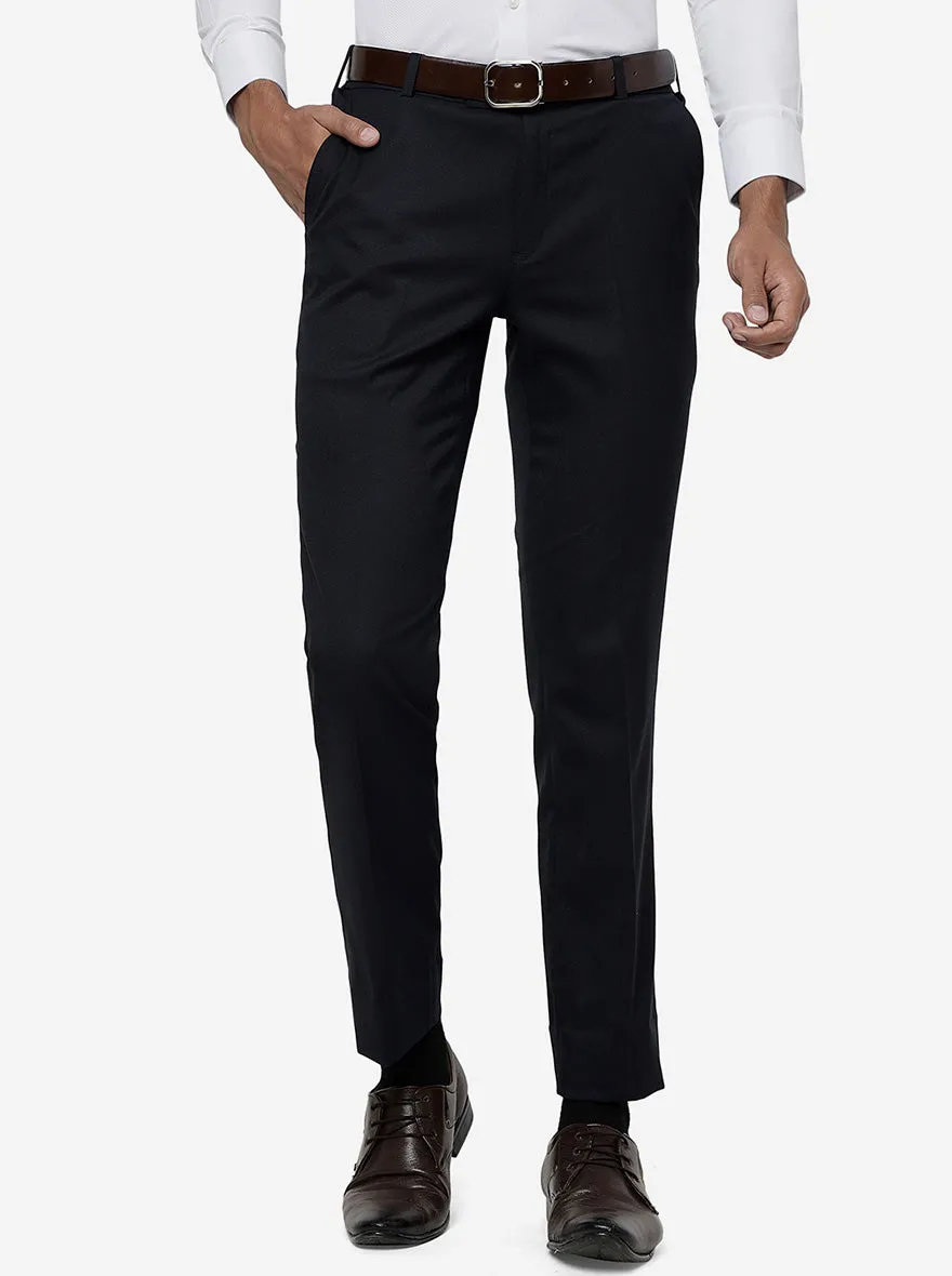 Navy Blue Solid Slim Fit Formal Trouser | Metal