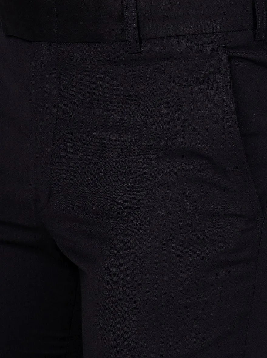 Navy Blue Solid Slim Fit Formal Trouser | Metal