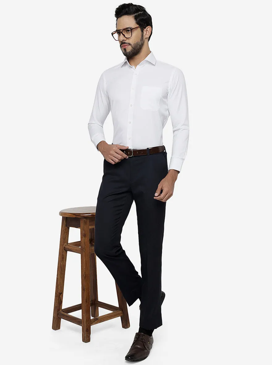 Navy Blue Solid Slim Fit Formal Trouser | Metal