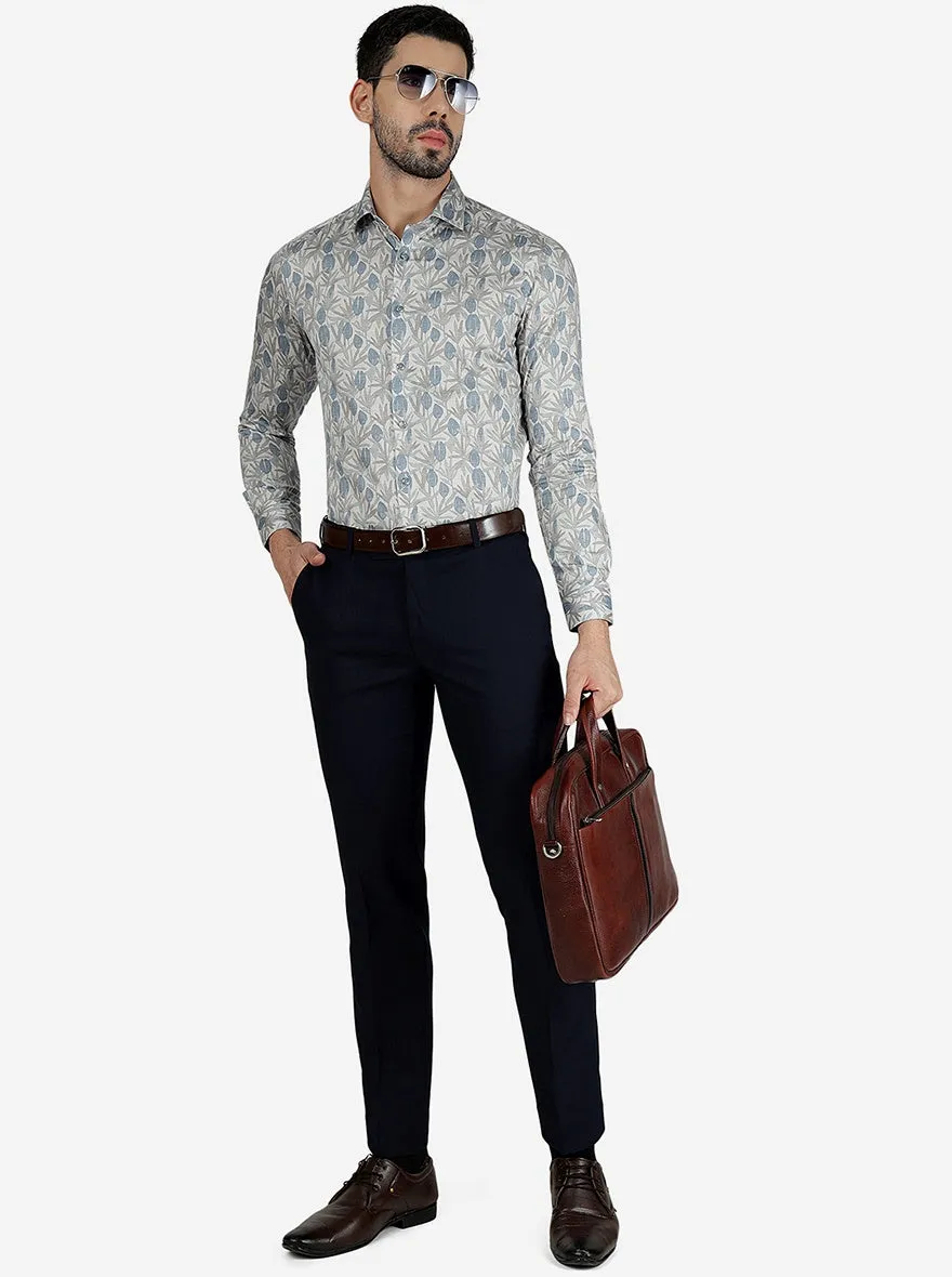Navy Blue Solid Slim Fit Formal Trouser | Metal
