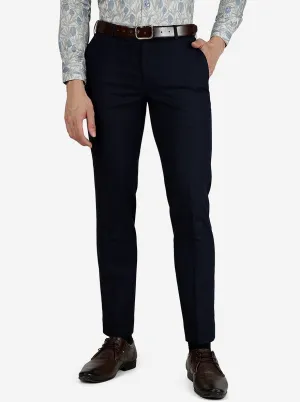 Navy Blue Solid Slim Fit Formal Trouser | Metal